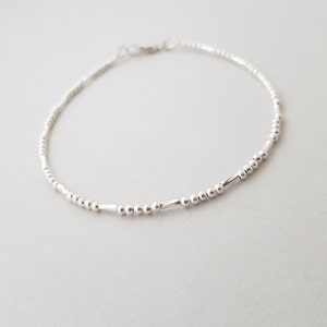 Sterling Silver Beaded Bracelet for women, Dainty Stackable Bracelets, best friend gift, minimalist layered jewelry for her Twist tube