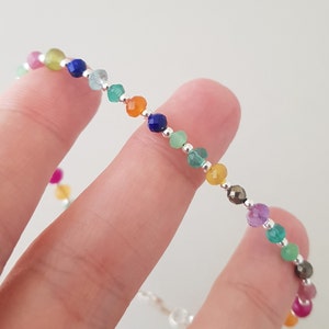 Rainbow Bracelet, natural gemstone bead mix, 925 sterling silver jewelry, dainty boho bracelet for women zdjęcie 6