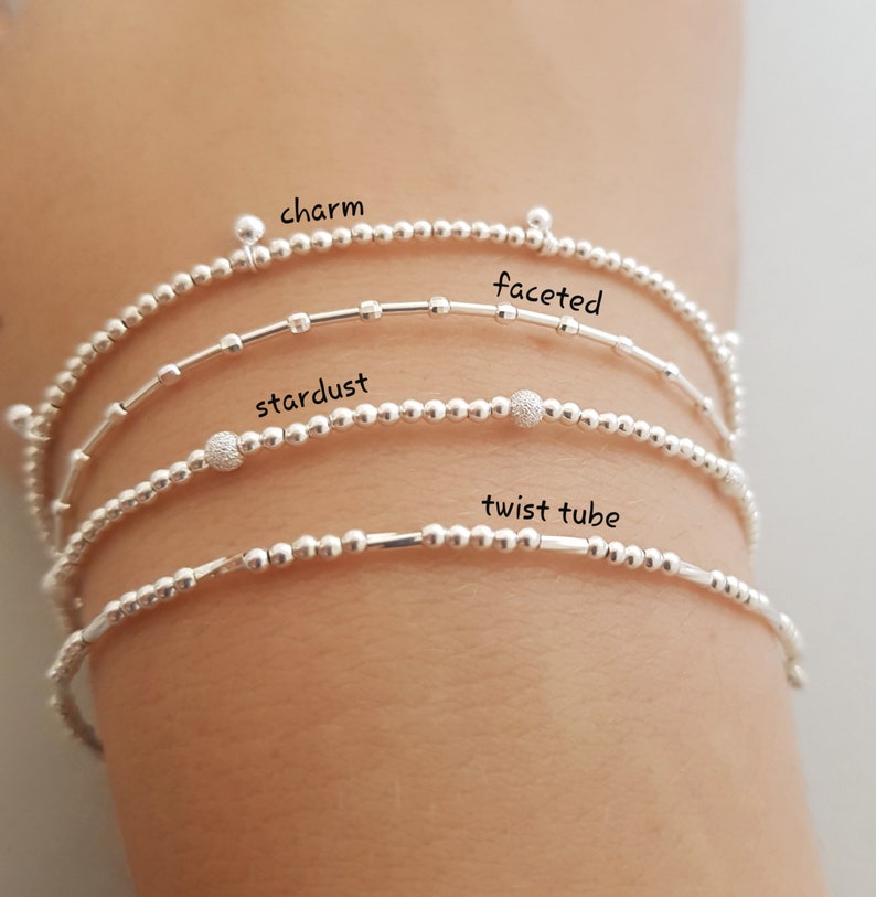 Sterling Silver Beaded Bracelet for women, Dainty Stackable Bracelets, best friend gift, minimalist layered jewelry for her image 2