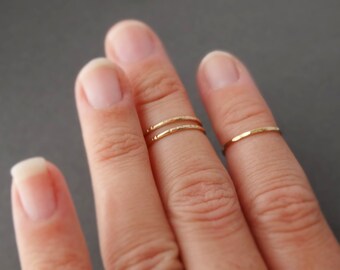 3 midi Rings - 2 Notched Midi Rings 1 Hammered Ring minimalist silver or gold filled thin gold ring dainty gold stacking ring set