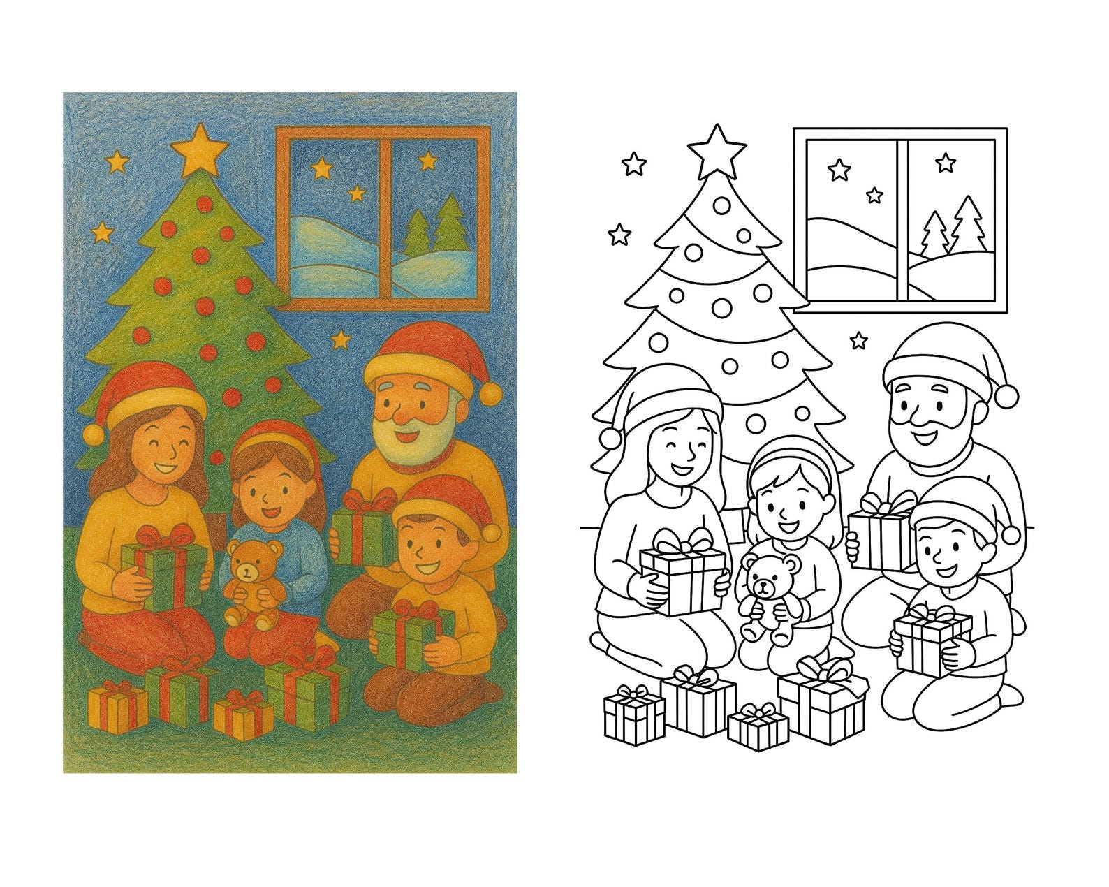 60 Weihnachts-Ausmalbilder für Kinder – PDF-Set A4 | Hiver, Elfen
