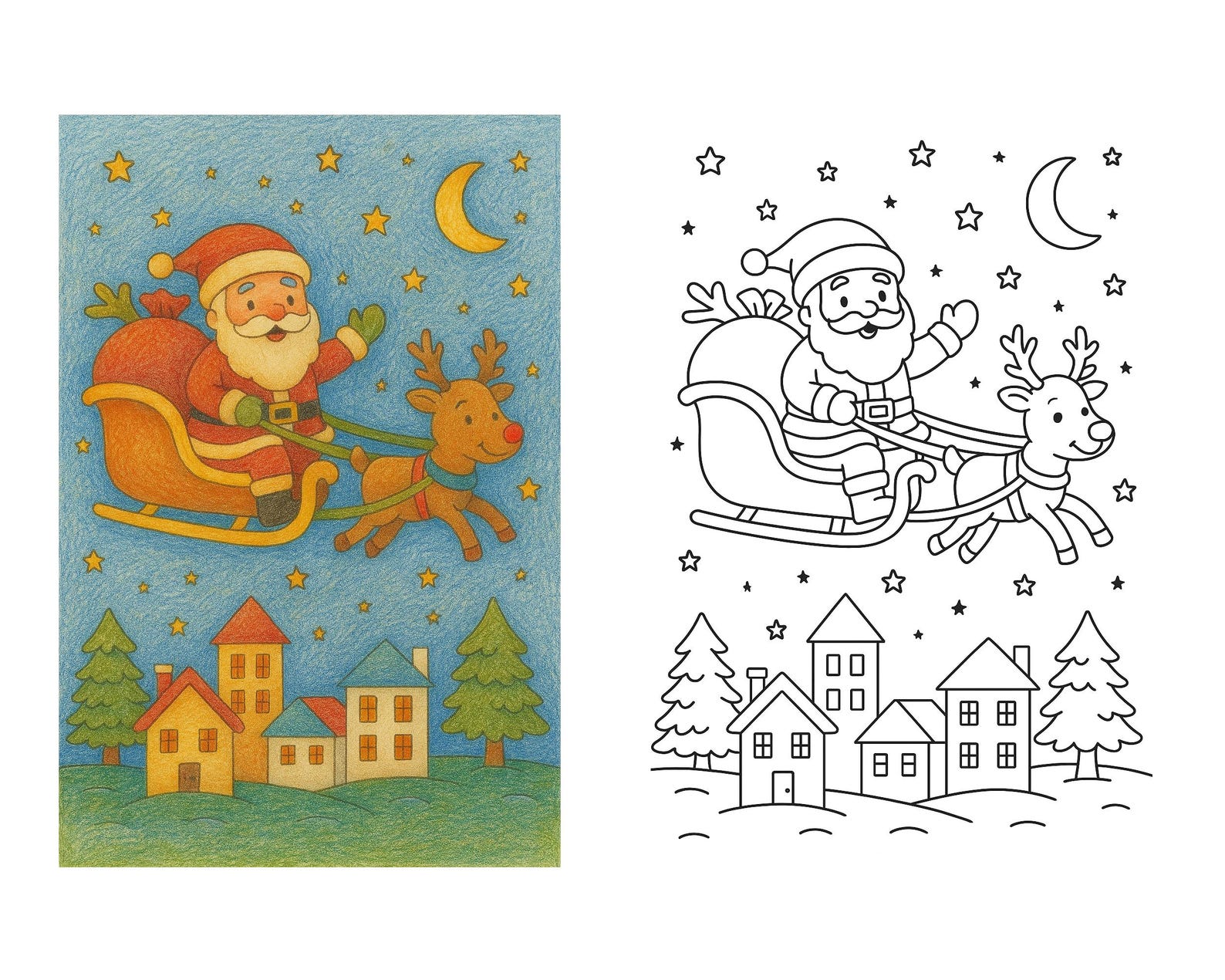 60 Weihnachts-Ausmalbilder für Kinder – PDF-Set A4 | Hiver, Elfen