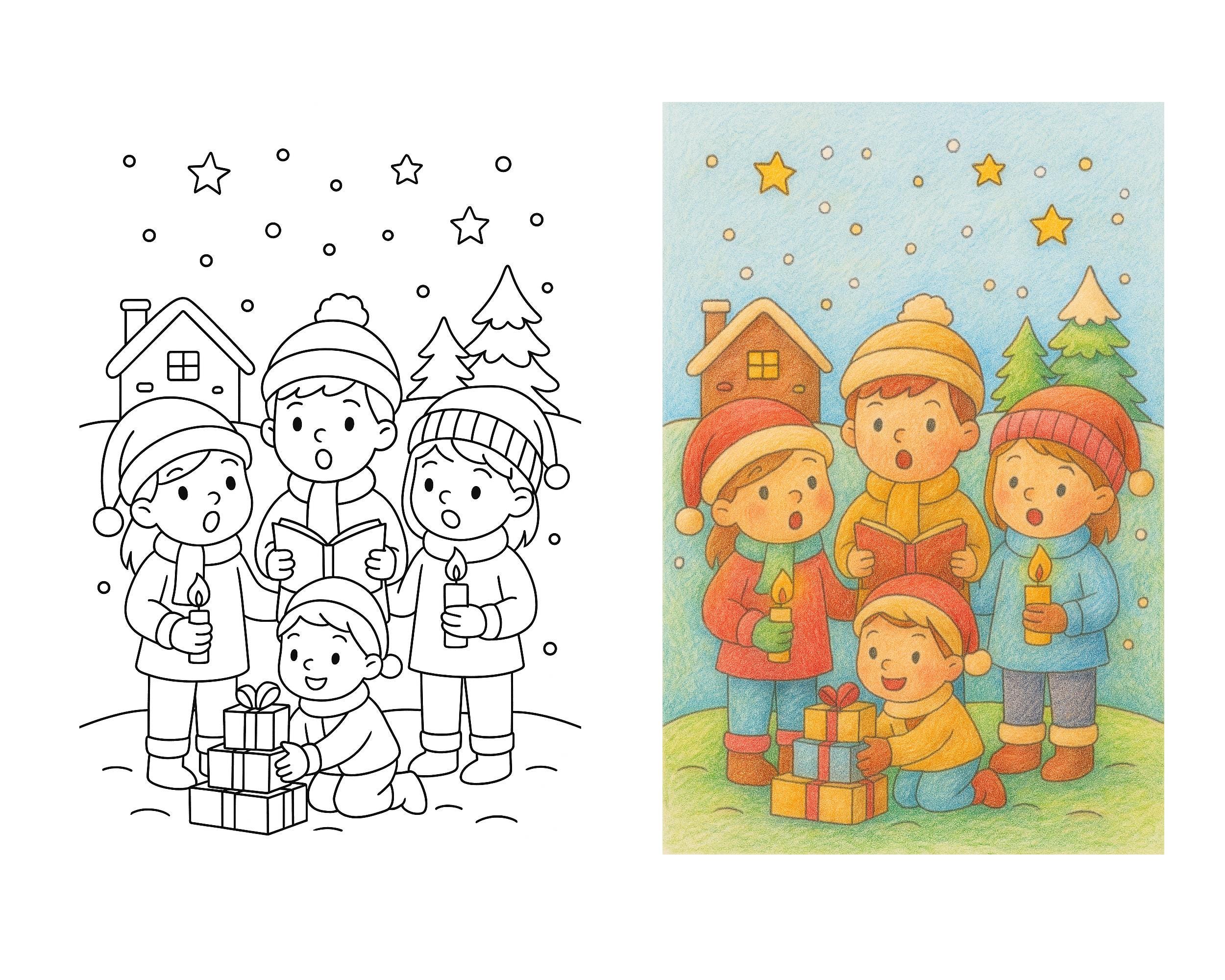60 Weihnachts-Ausmalbilder für Kinder – PDF-Set A4 | Hiver, Elfen