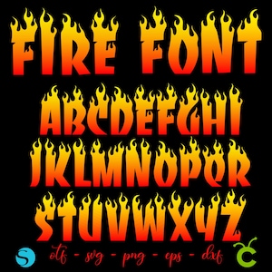 Letras de fuego Svg, fuente de fuego Otf, letras de llama Svg, fuente de Cricut, números de llama, números de fuego Png, remera de bebé DIY, letras de autos svg de fuego