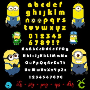 Baby Font Otf, Lettere di compleanno Svg, Font Minions svg Cricut, Maglietta di compleanno fai da te, Lettere Minions svg png, Alfabeto Minions svg, Minions svg