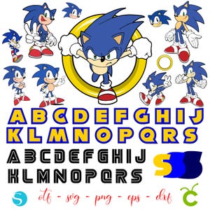 Pacchetto Sonic Svg, Font Sonic, Lettere Sonic Svg, Sonic Png, Compleanno Sonic, Clipart Sonic, Maglietta per neonati fai da te, Font per neonati Svg Cricut, Maglietta Sonic
