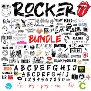 Paquete SVG de rockero, letras de rock SVG Cricut, fuente de rock otf, svg de rock Cricut, silueta de rock, camiseta de rockero de bricolaje, diseño de rocas Png, roca Png