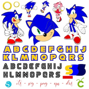 Pacchetto Sonic Svg, Sonic Png, Carattere Sonic, Lettere Sonic Svg Cricut, Compleanno Sonic, Clipart Sonic, Maglietta per neonati fai da te Svg, Taglio carattere Svg per neonati