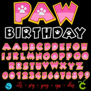 Paw verjaardag Letters Svg gelaagde Cricut, Baby lettertype OTF, cijfers Svg, verjaardag lettertype, babyshirt DIY, Paw lettertype, Paw letters Svg verjaardag Shirt