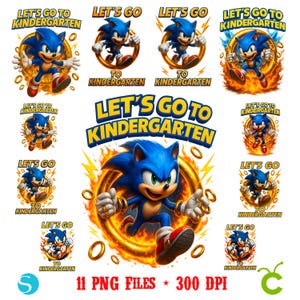 Zestaw Sonic PNG, koszulka Sonic Kindergarten, pierwszy dzień w przedszkolu, nadruk z Soniciem, dzieci-gracze, koszulka Sonic, koszulka Sonic Fun School
