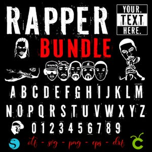 Paquete SVG de rapero, fuente OTF de rapero, vector de rapero, camiseta de rapero Diy, SVG de rap, letras de rapero Cricut, fuente de rap, camiseta de rap Svg, letras de rap Png