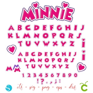 Minnie Svg, Letras de cumpleaños SVG Cricut, Letras de Minnie Svg, Minnie Svg Png, Números Png Svg, Camisa de bebé DIY svg, Minnie Png Svg, Fuente de bebé
