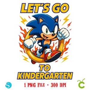 Sonic PNG, koszulka Sonic Kindergarten, pierwszy dzień przedszkola Sonic do druku, powrót do szkoły, koszulka Gamer Kids Sonic, koszulka Sonic Fun