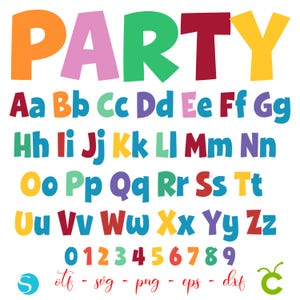 Fuente para bebé SVG Cricut, fuente para fiesta SVG, fuente para fiesta OTF, letras para fiesta de cumpleaños, letras para fiesta SVG, letras para bebé SVG, fuente para niño, fuente para cumpleaños