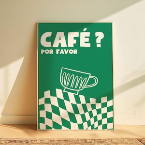 Grüne Kaffee Wandkunst retro spanische Küche Dekor lustiges Café Poster Bistro Stil Druck Kaffeetasse Illustration Wand Dekor Geschenk