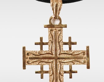 Big Jerusalem silver or solid gold Cross for men, Crusader  Christian Fife-fold cross necklace, Israeli jewelry.