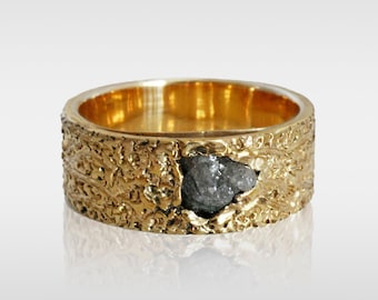 Unique commitment or promising gold ring with a rough diamond insert, custom-designed Israeli jewelry from Haifa.