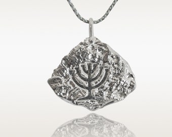 Jewish Menorah necklace , personalized shell pendant, Handmade Israeli jewelry.
