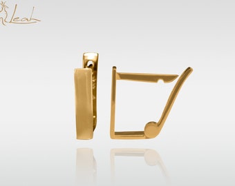 Bar gold earrings with latch back  closure, simple and stylish, made in Israel.