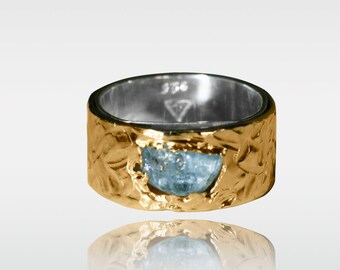 Aquamarine raw gem ring - Customizable designer ring with uncut gemstone to choose