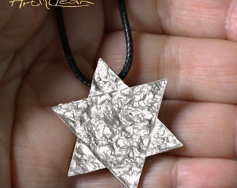 Jewish Star necklace for men, Large Magen David silver pendant, made in Israel.