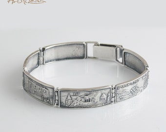 Jewish Star of David bracelet for men, Israeli jewelry with Jerusalem views .