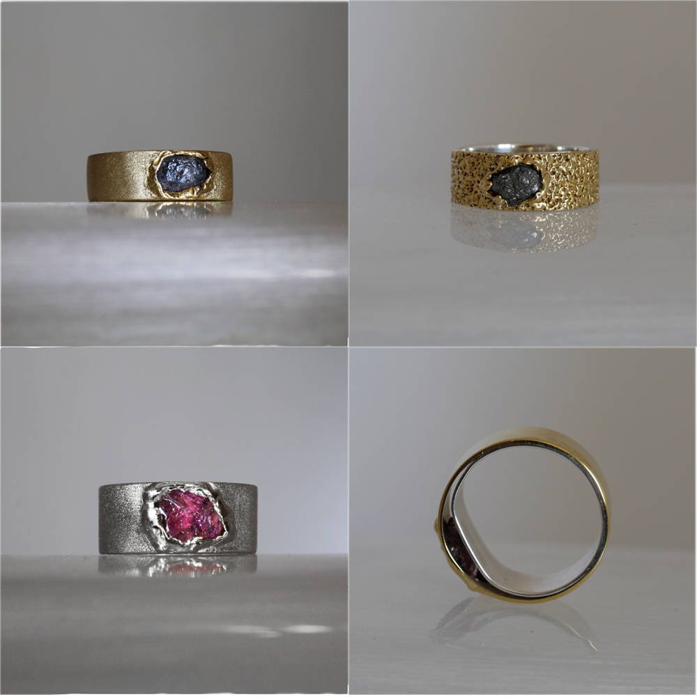 Raw Crystal Unique Engagement Ring Promise Alternative Band Etsy