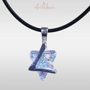 Star of David Jewish necklace, Magen David, made of Silver and Dichroic glass .