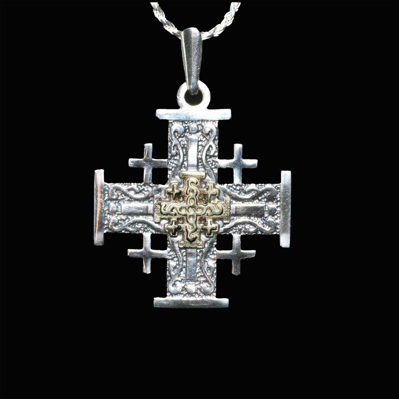 Jerusalem Cross Necklace Pendant, Crusader Silver With Gold Cross. Etsy