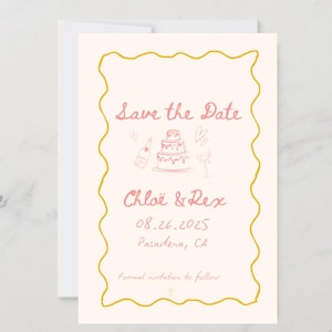 Save The Date Template, Wedding Invitation, Hand drawn, Scribble Illustrations, Handwritten Fonts, French Style, Editable, Coquette
