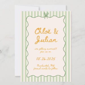 Save The Date Template, Wedding Invitation, Hand drawn, Scribble Illustrations, Stripes, Handwritten Fonts, French Style, Editable, Coquette
