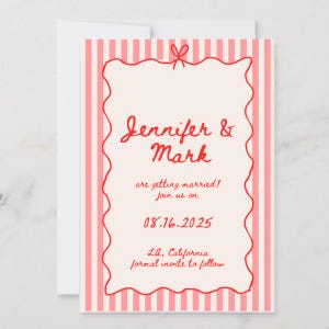 Save The Date Template, Wedding Invitation, Hand drawn, Scribble Illustrations, Stripes, Handwritten Fonts, French Style, Editable, Coquette