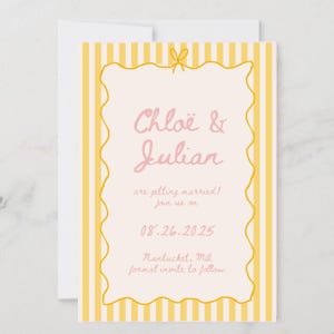 Save The Date Template, Wedding Invitation, Hand drawn, Scribble Illustrations, Stripes, Handwritten Fonts, French Style, Editable, Coquette