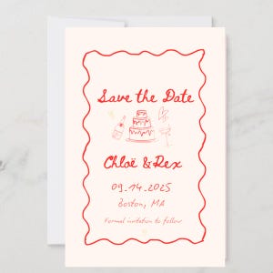 Save The Date Template, Wedding Invitation, Hand drawn, Scribble Illustrations, Handwritten Fonts, French Style, Editable, Coquette