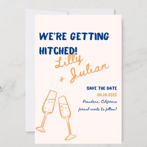 Save The Date Template, Wedding Invitation, Hand drawn, Handwritten Fonts, Champagne, Cheers, Editable