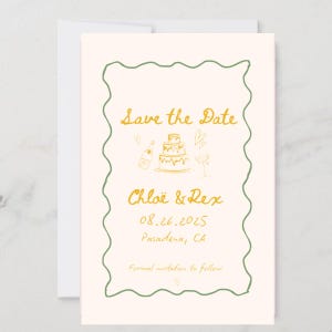 Save The Date Template, Wedding Invitation, Hand drawn, Scribble Illustrations, Handwritten Fonts, French Style, Editable, Coquette