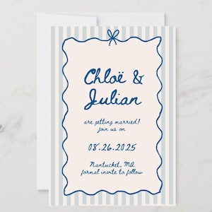 Save The Date Template, Wedding Invitation, Hand drawn, Scribble Illustrations, Stripes, Handwritten Fonts, French Style, Editable, Coquette