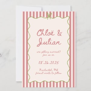 Save The Date Template, Wedding Invitation, Hand drawn, Scribble Illustrations, Stripes, Handwritten Fonts, French Style, Editable, Coquette