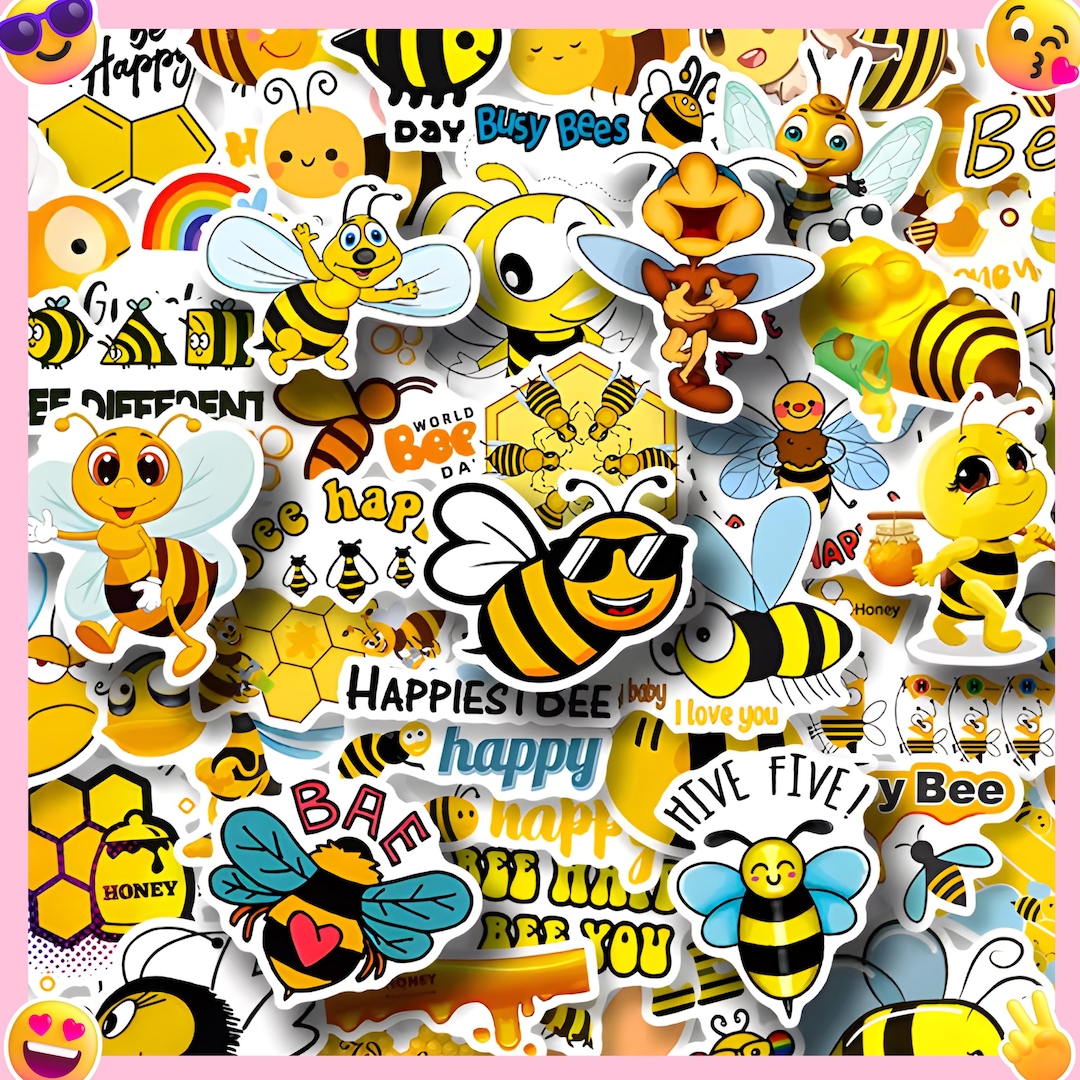Bees Stickers Pack of 50 Honey Bee Stickers Yellow Cute Bees Stickers ...
