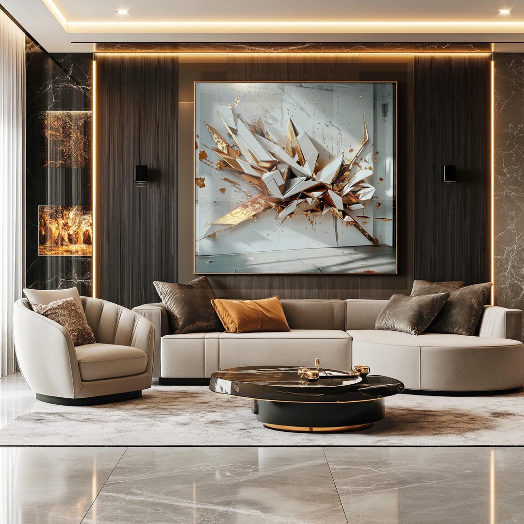 Art Print Gold Interior Painting Gold Decor Modern Artist Leaf Graffiti ...