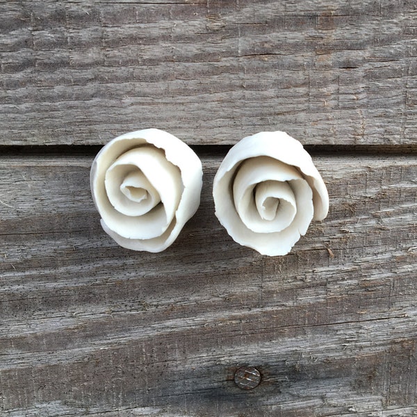 Rose Earrings White porcelain Studs - Earrings