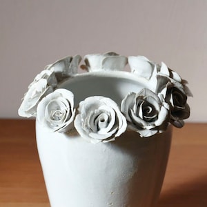 Tall stoneware vase in white with roses - MADE TO ORDER -  Handmade Ceramics  - Stoneware -