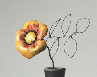Yellow  ceramic flower for amazing bouquet - stoneware - MADE TO ORDER