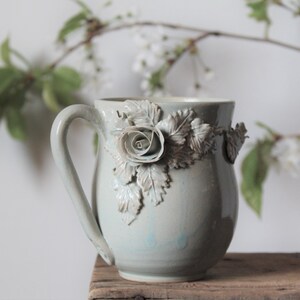 Alice no dot blue glaze tall Stoneware Teacup with roses in light blue without dots Handmade Ceramics image 2