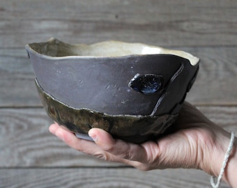 Frammenti - Medium black stoneware bowl - MADE TO ORDER