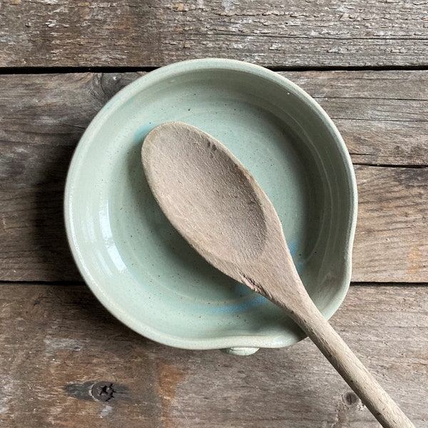 Spoon Rest in light granite blue - - Stoneware Ceramic Pottery