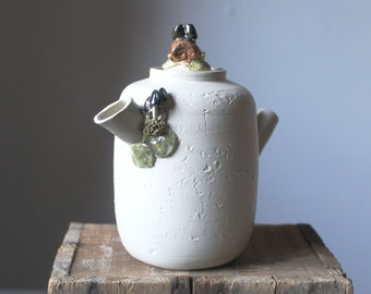 Stoneware Teapot with blu mushrooms and little snail - MADE TO ORDER - Stoneware Teapot