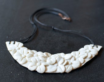 White simple flowers Limoges porcelain Necklace - Statement Necklace