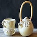 Handmade Stoneware Teapot Set – Floral Cream Glaze, Willow Handle ...