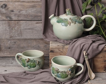 Set "Sottobosco" teapot and two stoneware cups